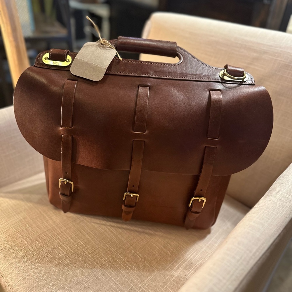 Classic Men's Leather Saddlebag Briefcase - Brown, Colonel Littleton - Picture 5 of 7